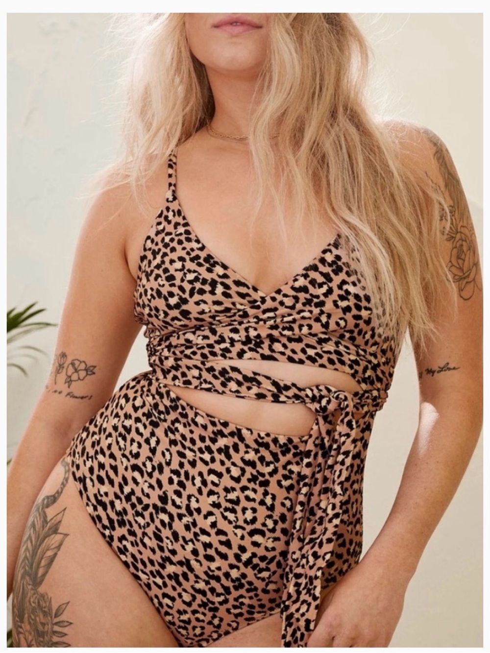 Aerie Leopard Print Wrap Cut Out One Piece Swimsuit XL Long Boho Chic